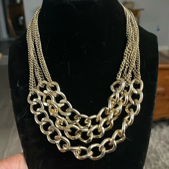 Goldtone chain link multi layerd necklace - Picture 1 of 4